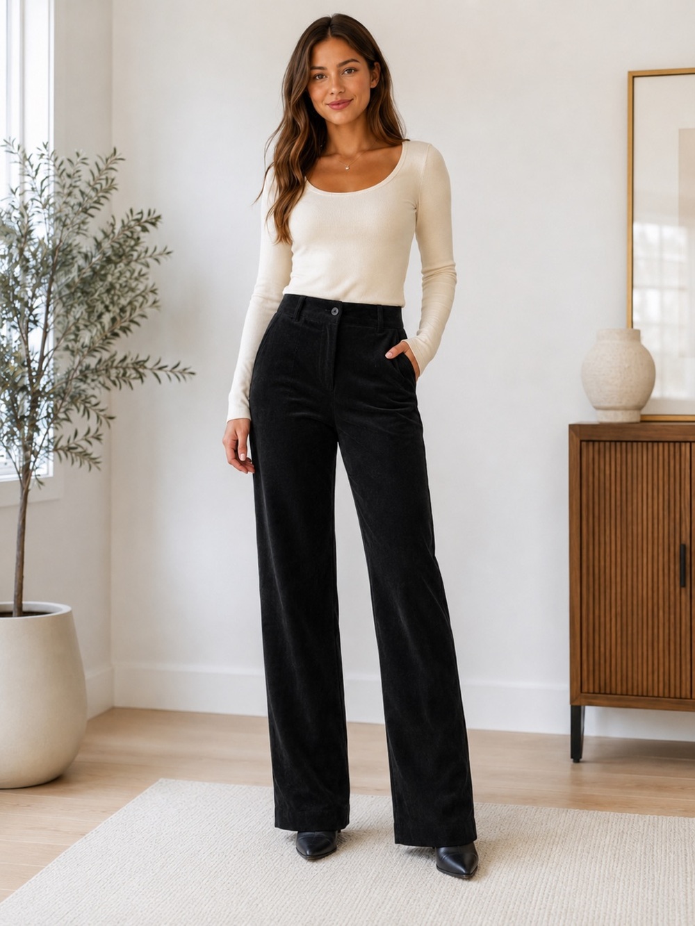 Vintage Dressbarn Brushed Velvet Black Wide Leg Dress Pants | Size 10